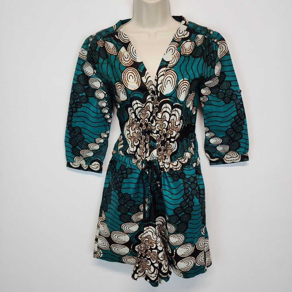 Womens African Romper Jumpsuit Green Size S Tie Waist Dashiki Ankara Cape Town